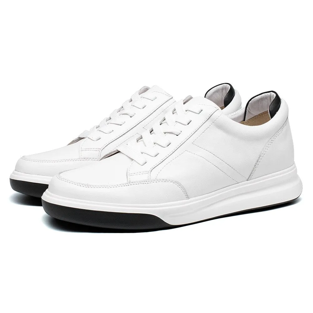 7CM/2.76 Inches CMR CHAMARIPA  Men's White Leather Elevator Sneakers