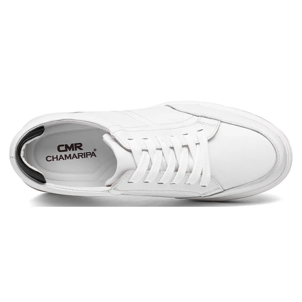 7CM/2.76 Inches CMR CHAMARIPA  Men's White Leather Elevator Sneakers