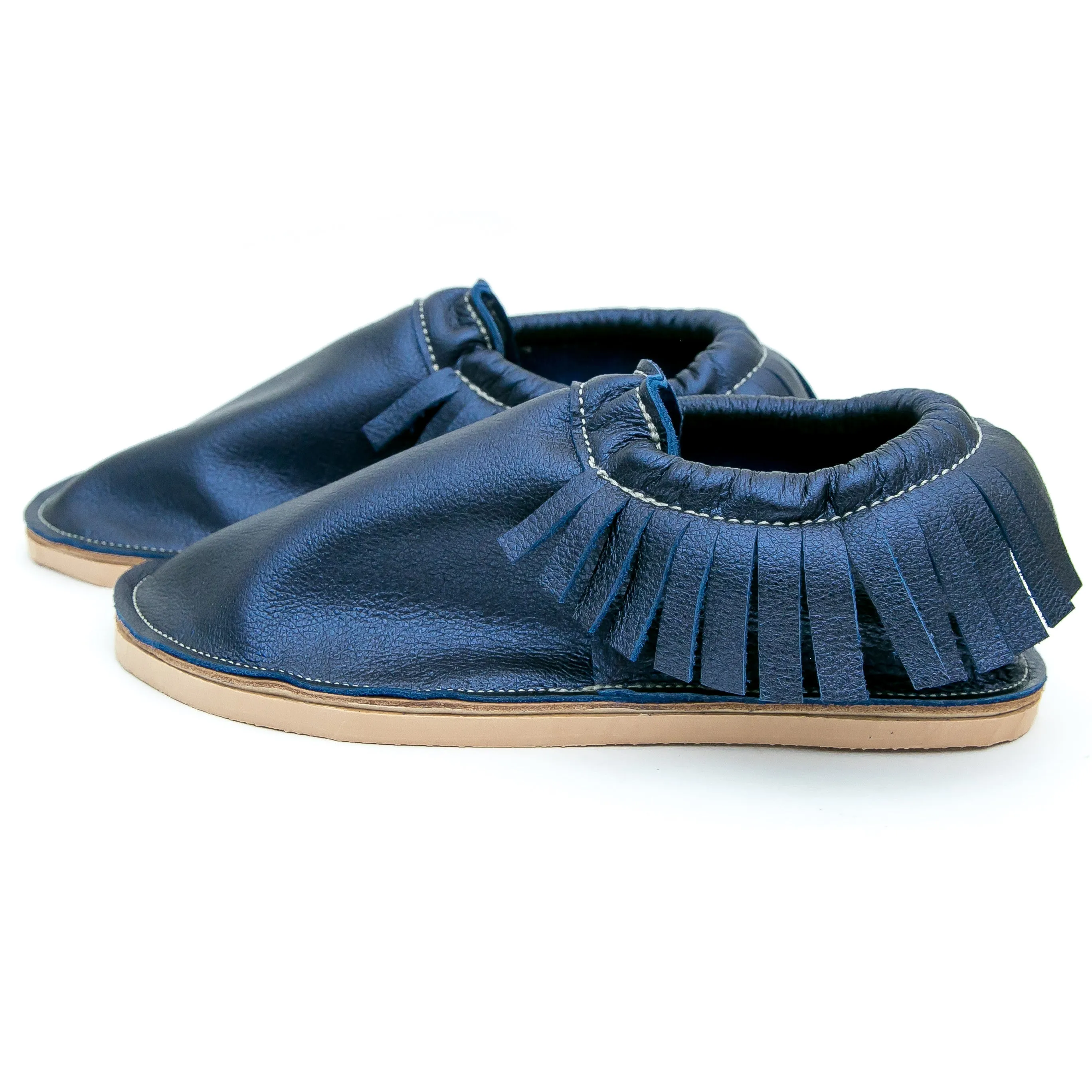 Adult Moccasin - Classic Fringe - Sapphire (Partial Fringe)