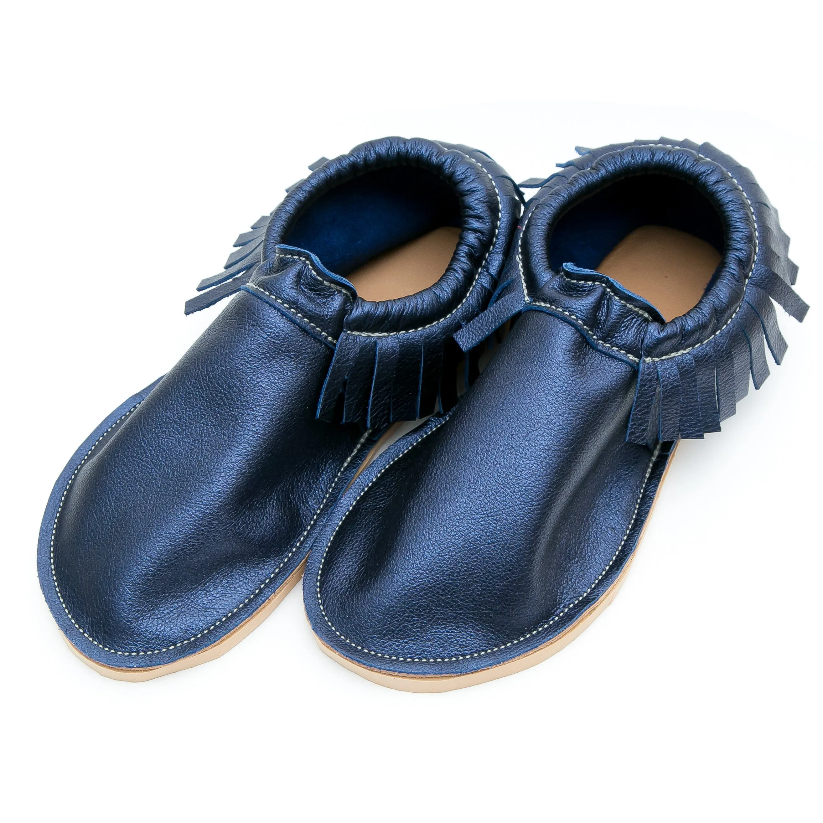 Adult Moccasin - Classic Fringe - Sapphire (Partial Fringe)