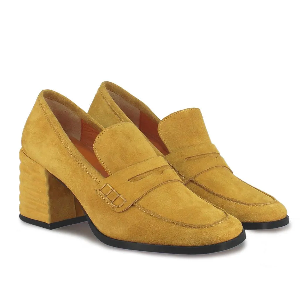 Amelia Mustard Suede Leather Moccasins