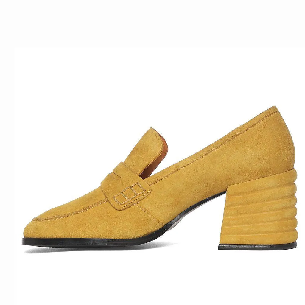 Amelia Mustard Suede Leather Moccasins