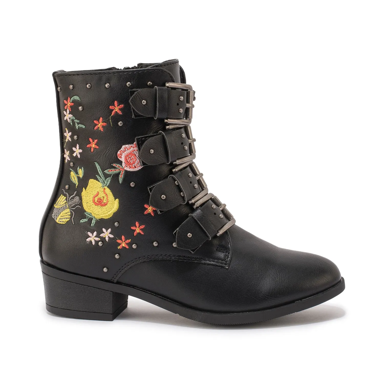 Black Embroidery Detail Ankle Boot