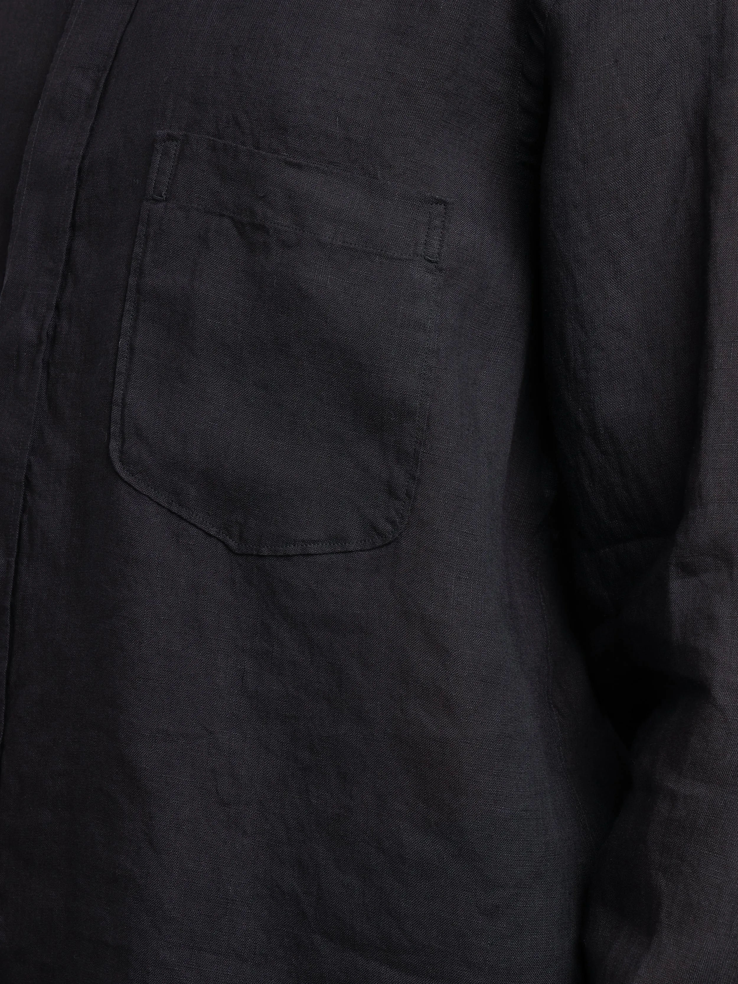 Black Linen Dress Shirt with Band Collar