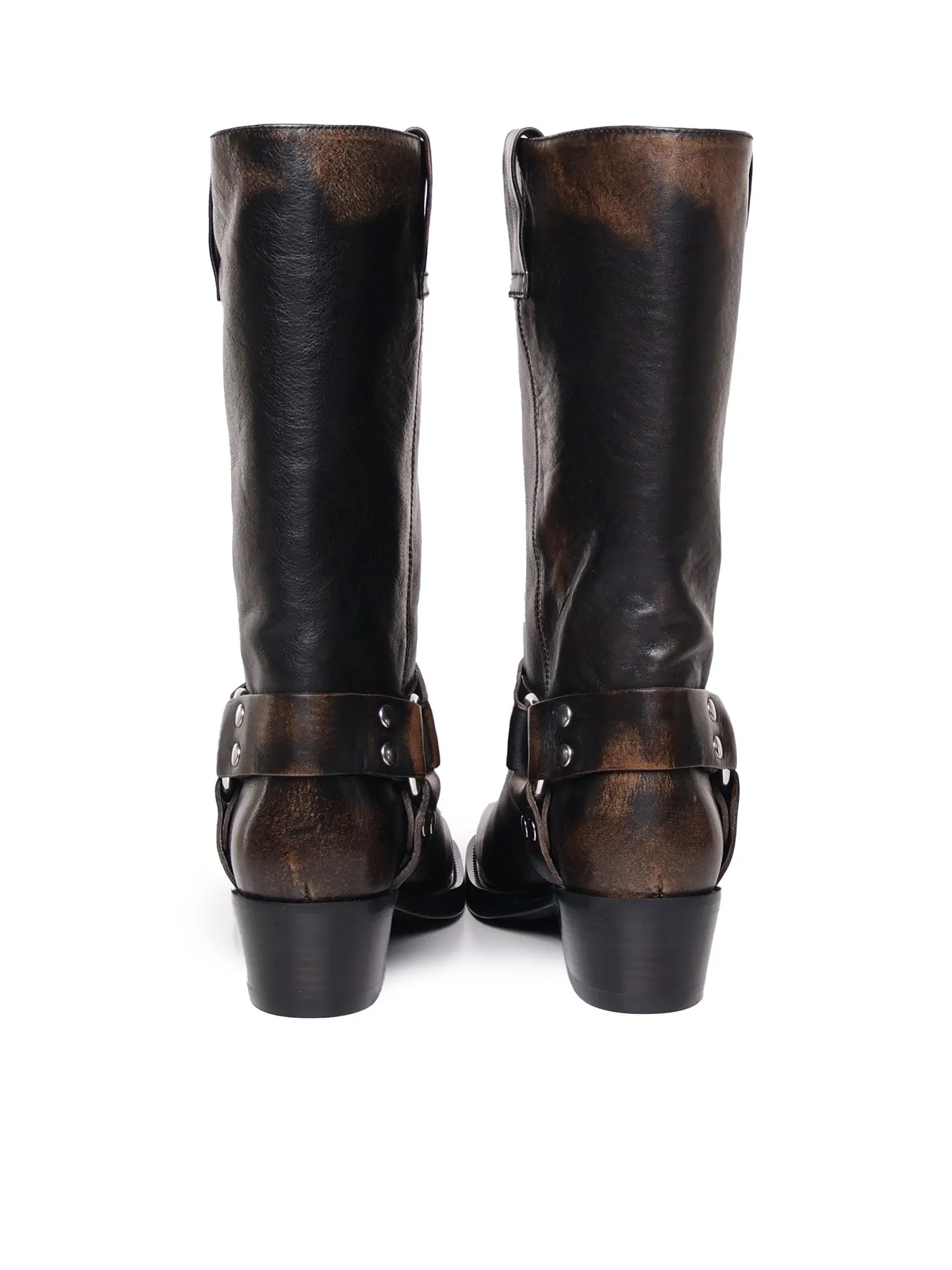 Brown and Black Leather Square Tip Boots