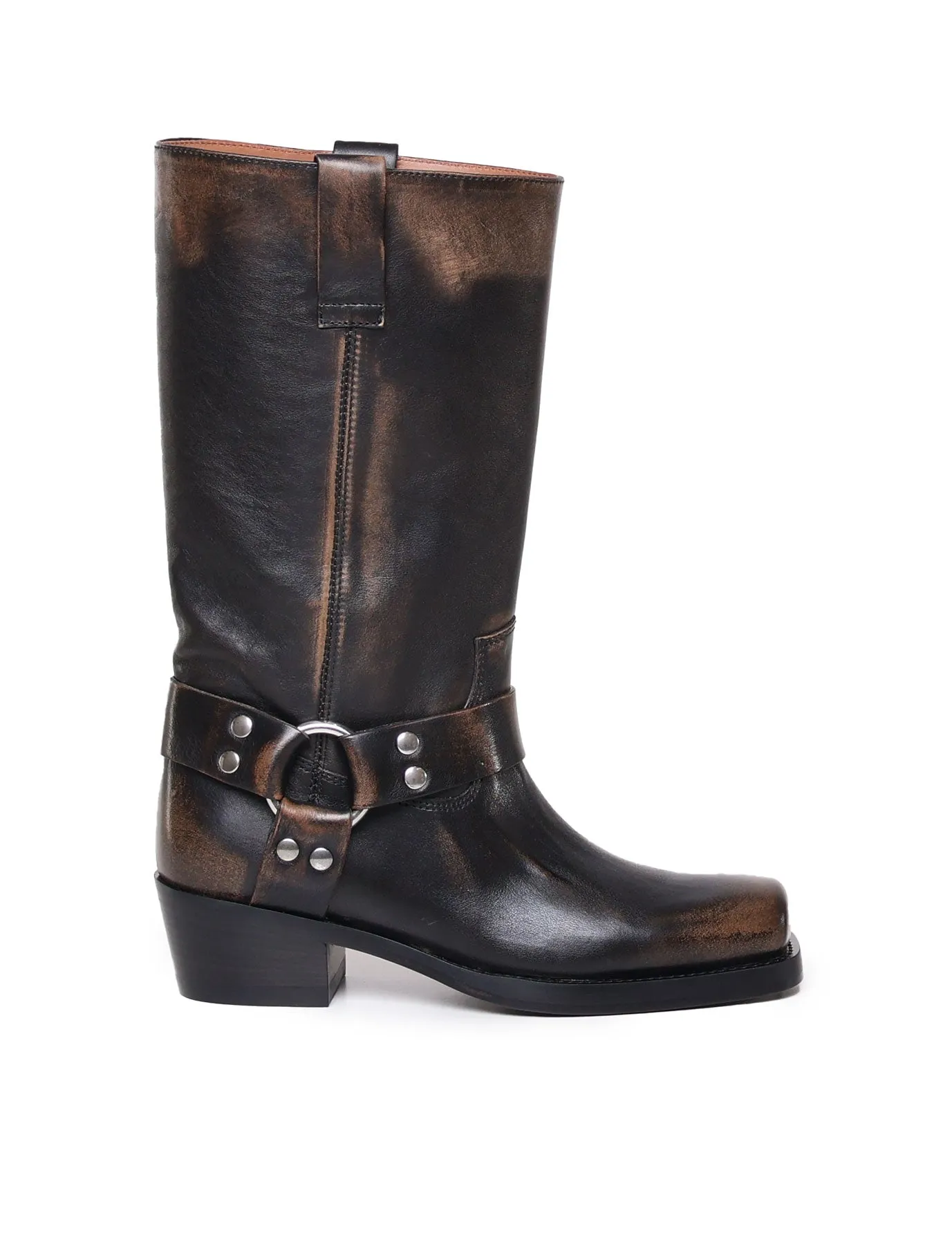 Brown and Black Leather Square Tip Boots