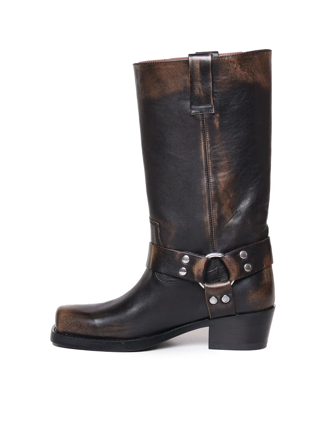 Brown and Black Leather Square Tip Boots