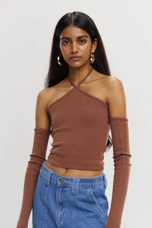 Brown Mock Sleeves Top