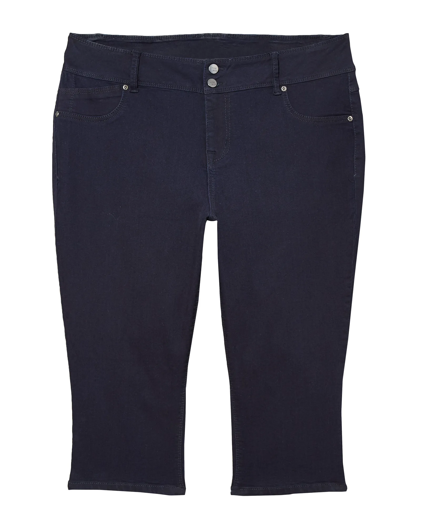 Cary Double Button Contour Capri | Dark Wash