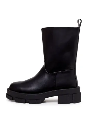 Chunky Sole Leather Ankle Boots - Black