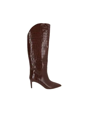 Crocodile Embossed Leather Ankle Boots