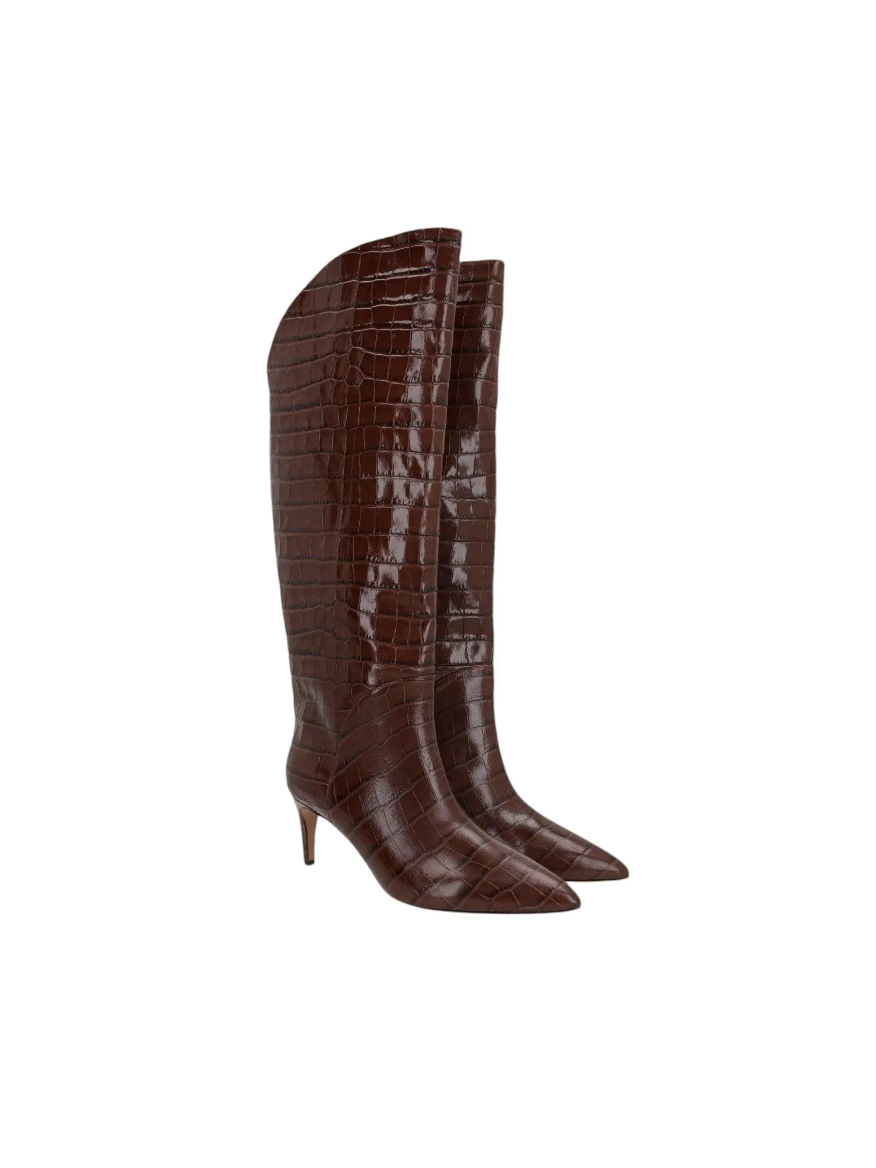 Crocodile Embossed Leather Ankle Boots