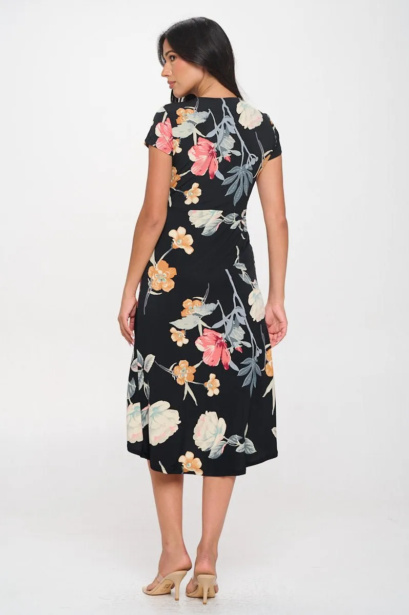 Emma Ruched Midi Wrap Dress