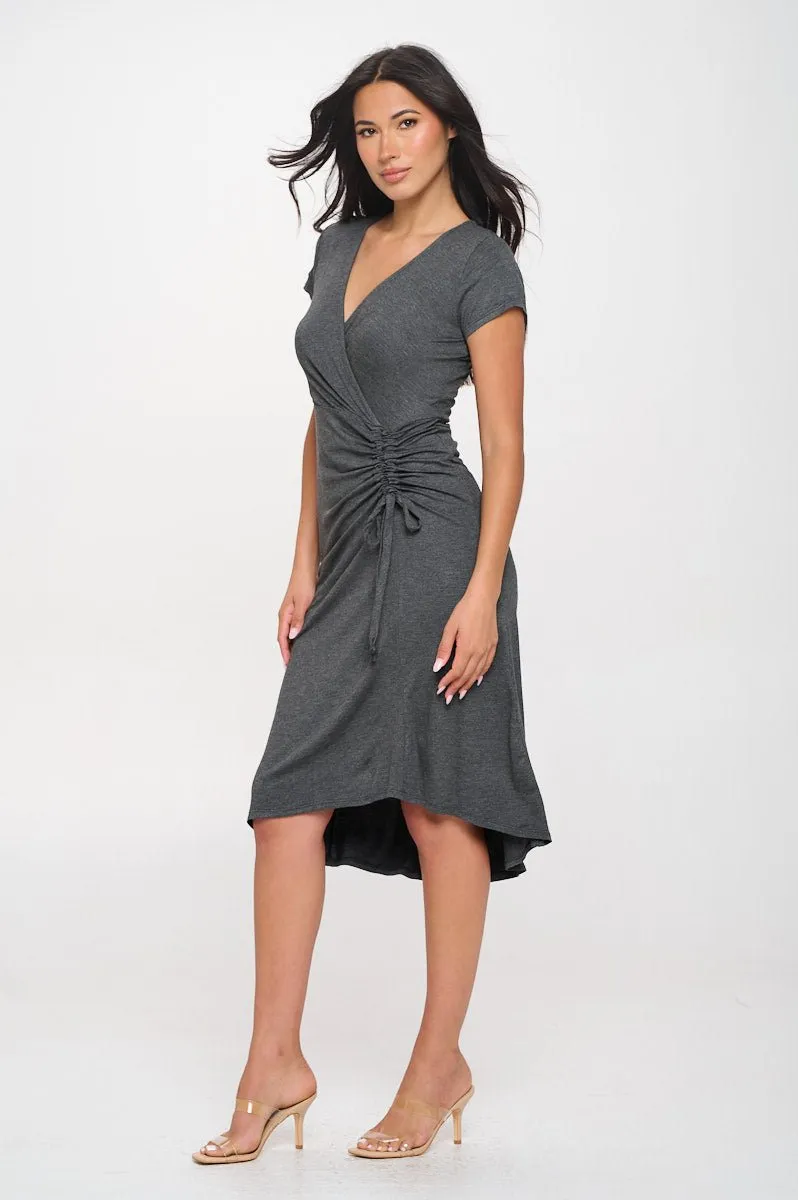 Emma Ruched Midi Wrap Dress