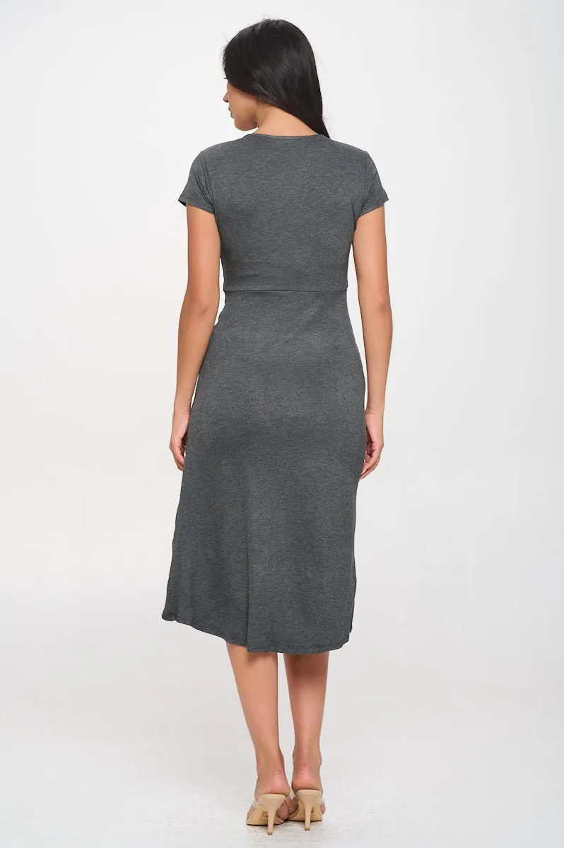 Emma Ruched Midi Wrap Dress