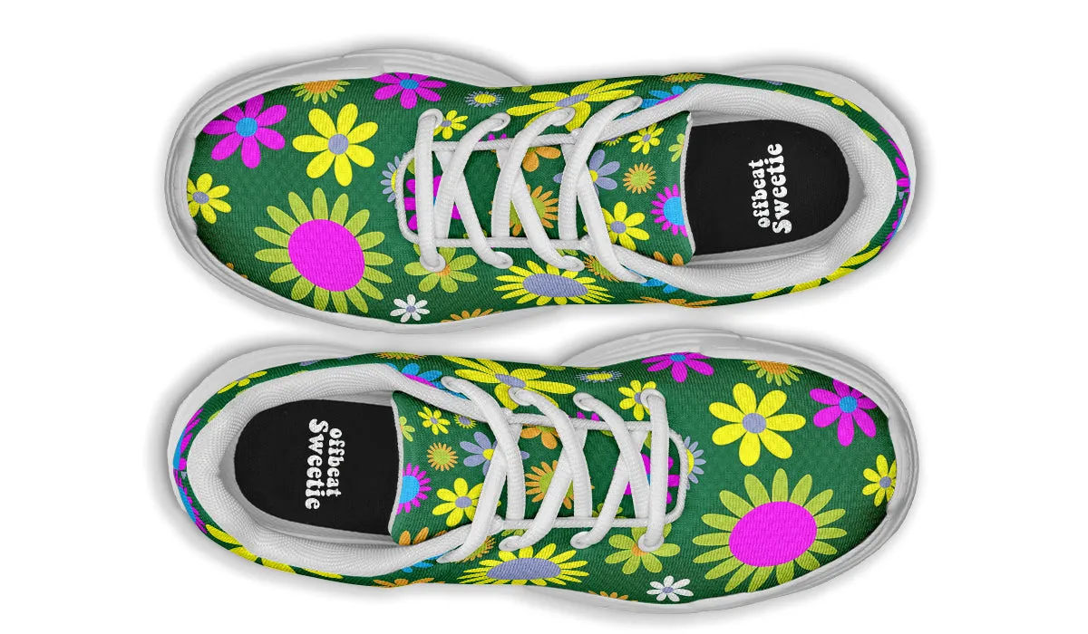 Green Retro Flowers Chunky Sneakers