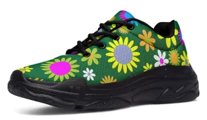 Green Retro Flowers Chunky Sneakers