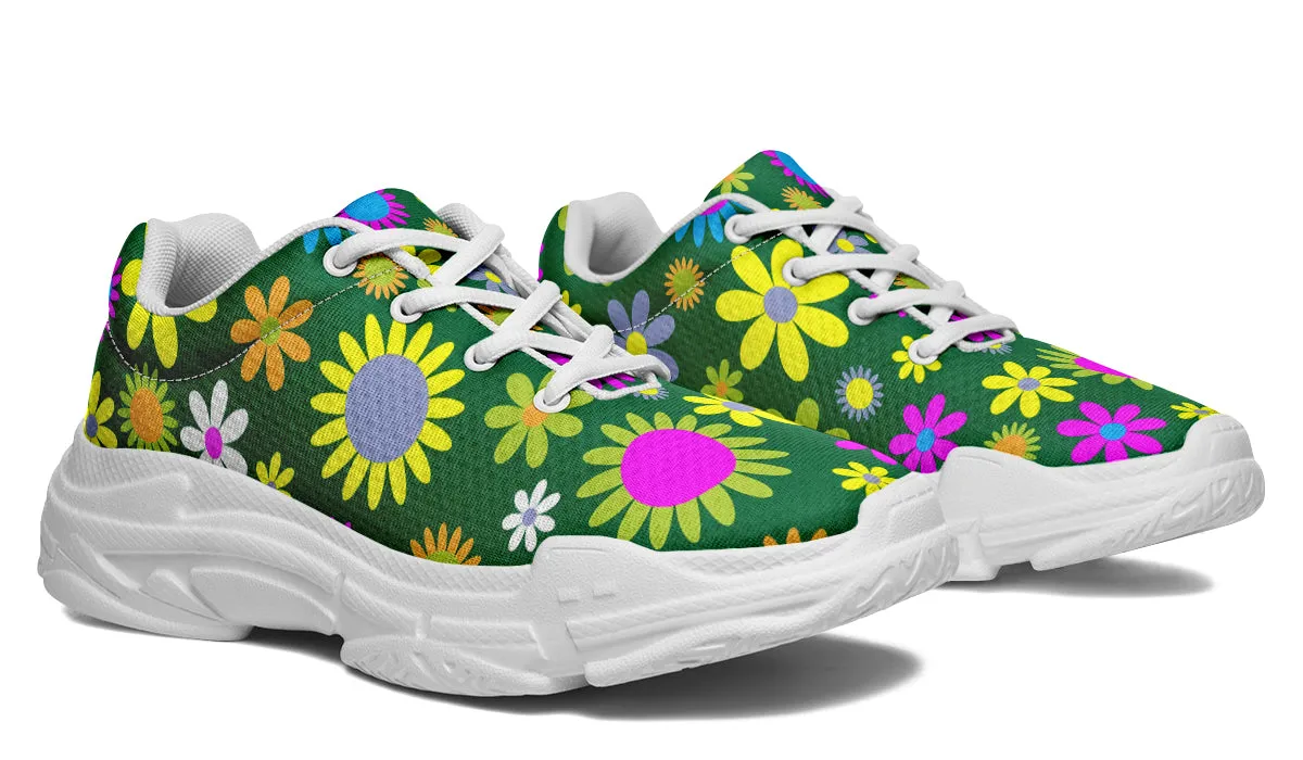 Green Retro Flowers Chunky Sneakers