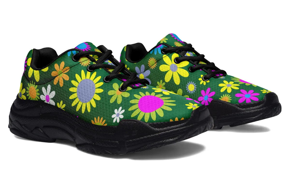 Green Retro Flowers Chunky Sneakers