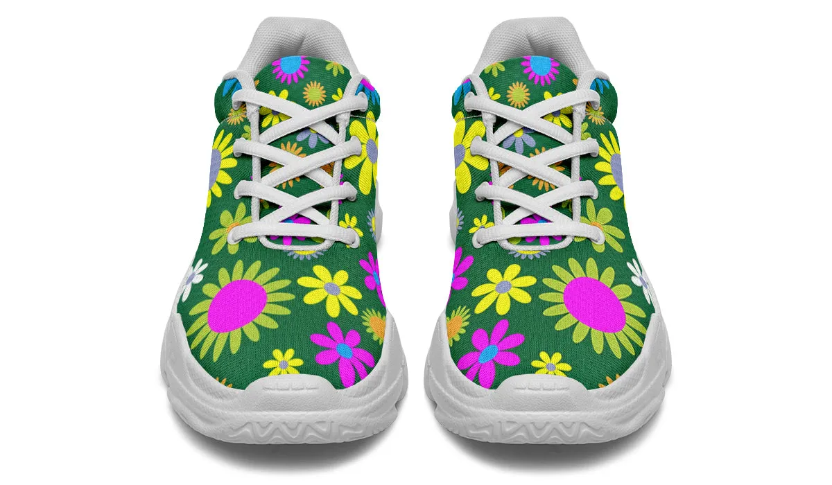 Green Retro Flowers Chunky Sneakers