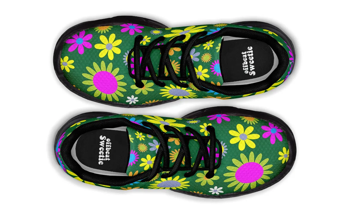 Green Retro Flowers Chunky Sneakers