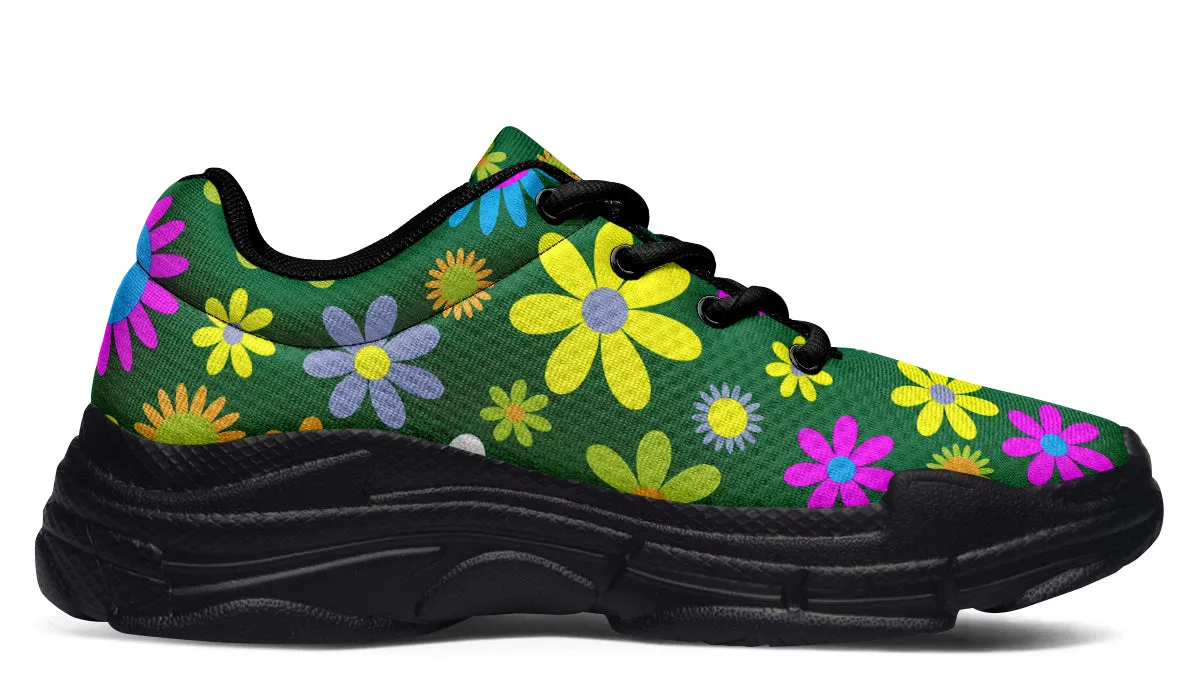 Green Retro Flowers Chunky Sneakers