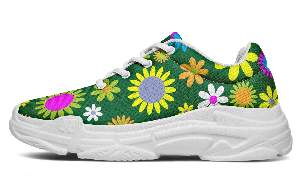 Green Retro Flowers Chunky Sneakers