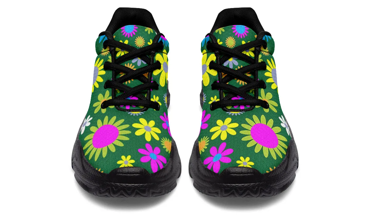 Green Retro Flowers Chunky Sneakers