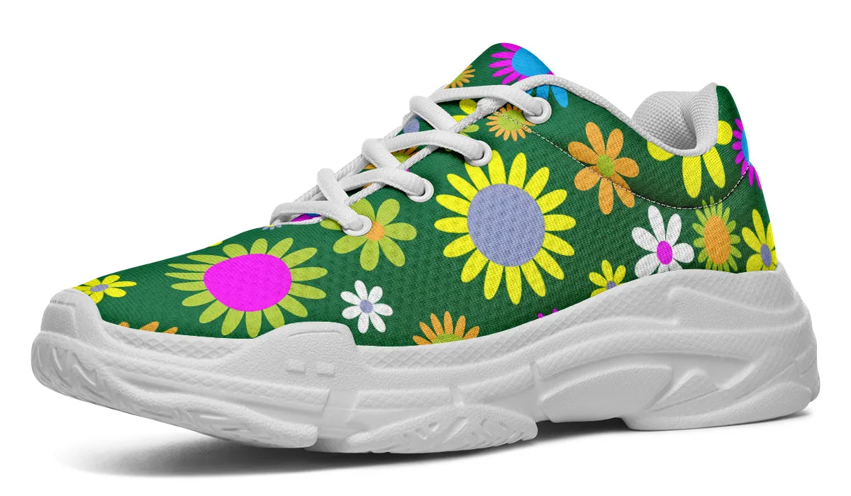 Green Retro Flowers Chunky Sneakers