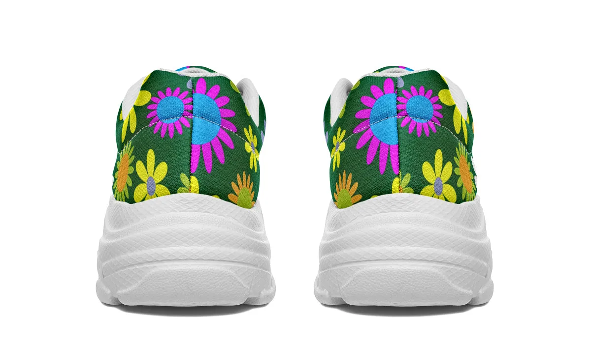 Green Retro Flowers Chunky Sneakers