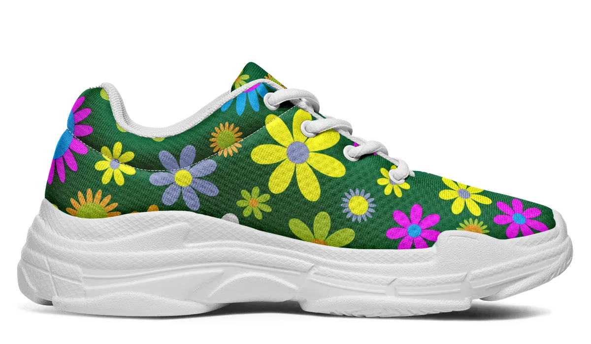 Green Retro Flowers Chunky Sneakers