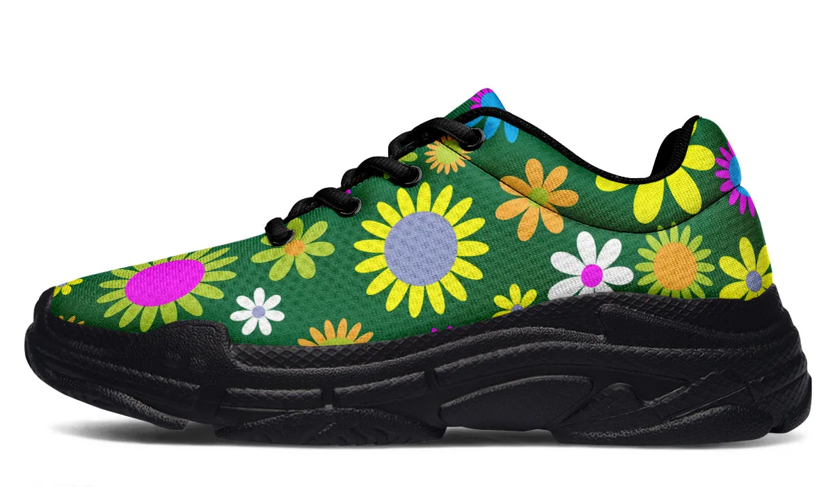 Green Retro Flowers Chunky Sneakers