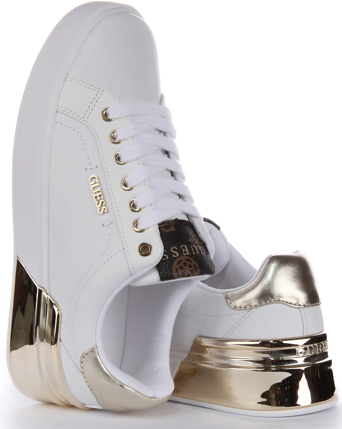 Guess Corline Trainer In White Gold For Women