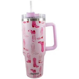 Katydid Light Pink Western Boots Tumbler Cup W/ Handle KDC-TUMB-31_LPK