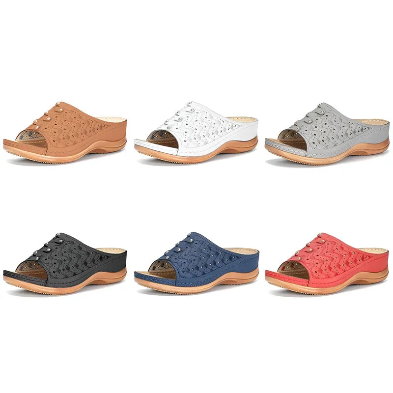 Ladies Comfy Sandal Platform Flat Sole Casual Shoes Women PU Leather Slipper