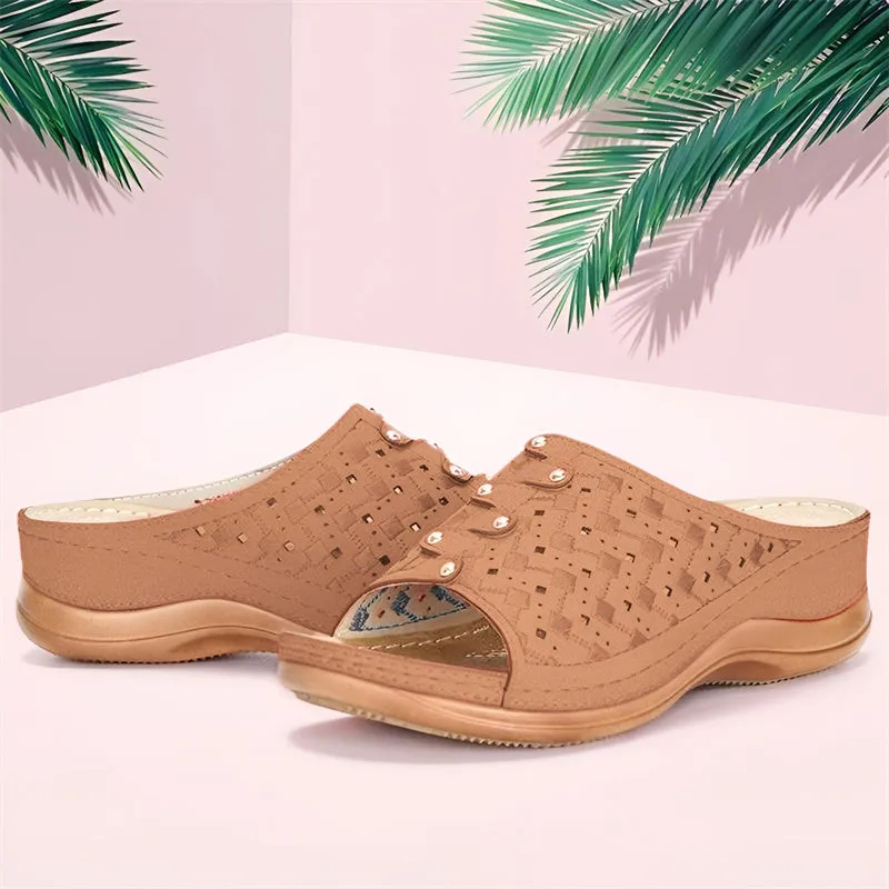 Ladies Comfy Sandal Platform Flat Sole Casual Shoes Women PU Leather Slipper