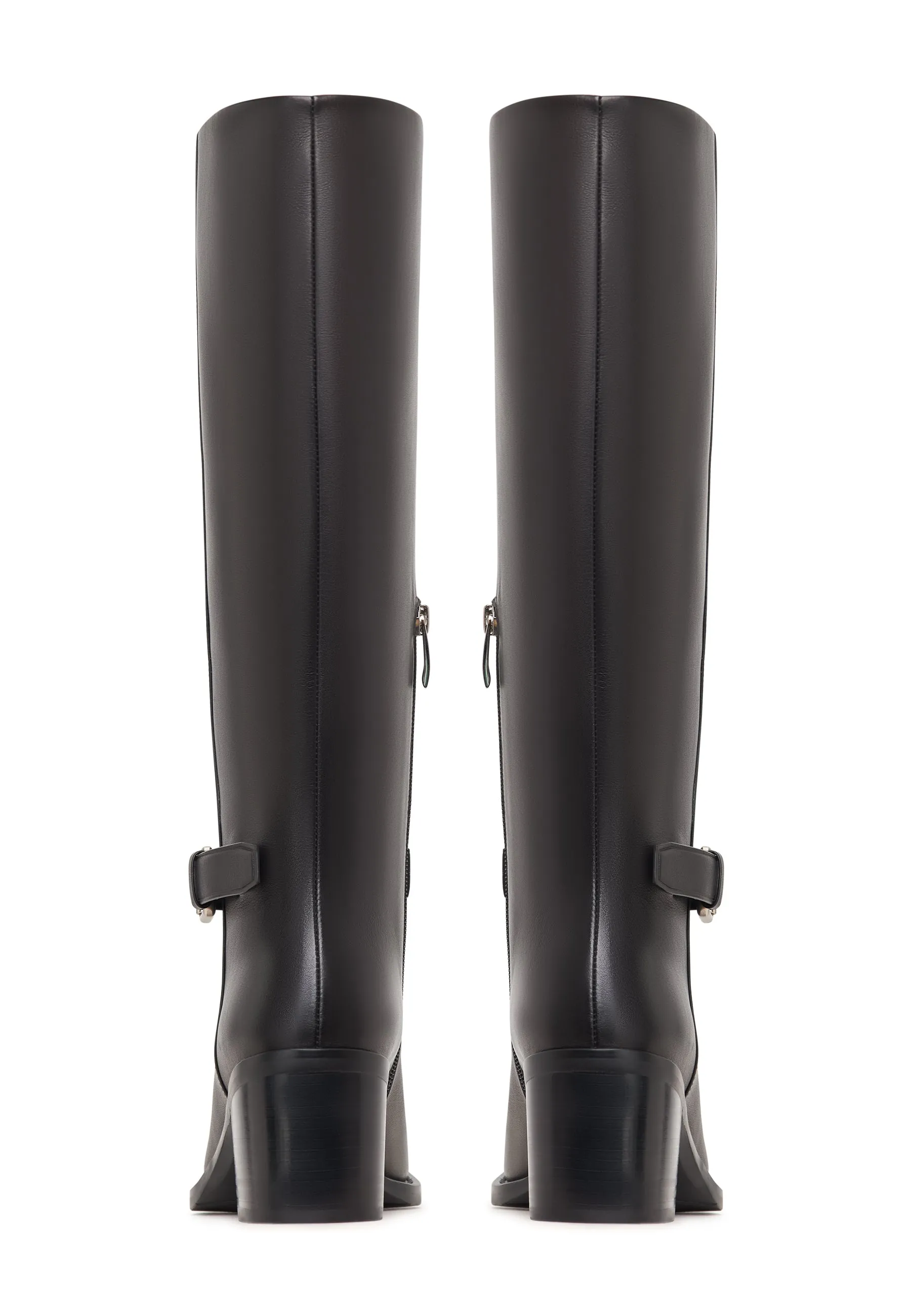 Leather Knee-High Block Heel Boots Beth - Black