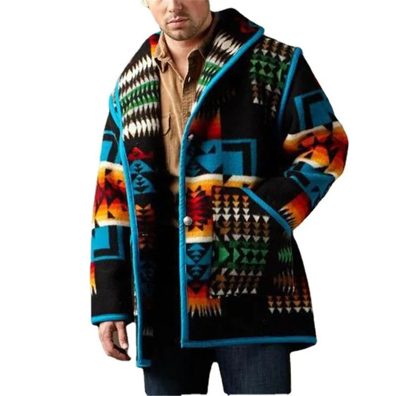 Men's Casual Lapel Single Breasted Christmas Printed Warm Jacket 57993066F