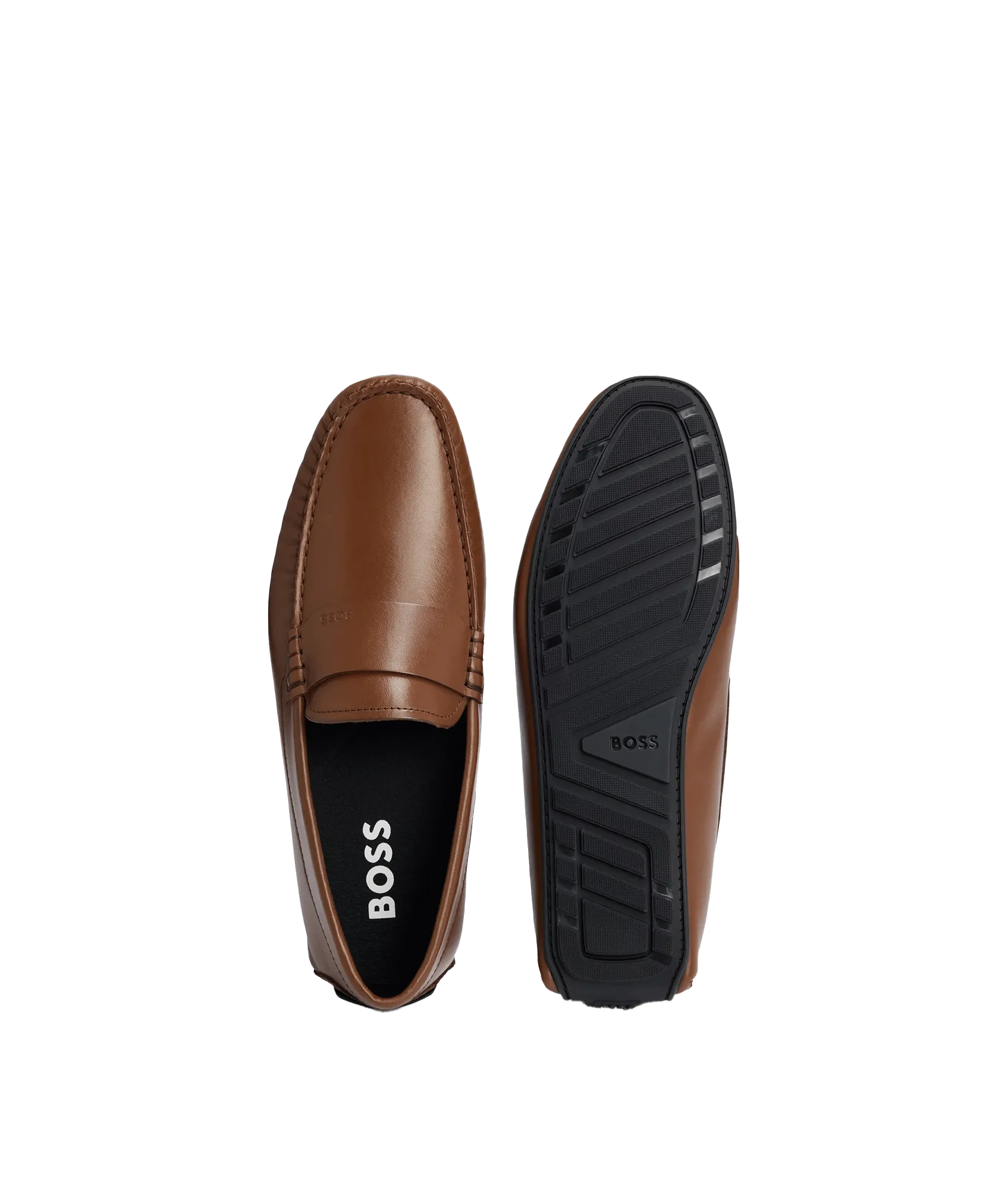 Nappa-leather Driver Moccasins With Embossed Logo - Brown