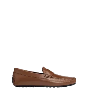 Nappa-leather Driver Moccasins With Embossed Logo - Brown