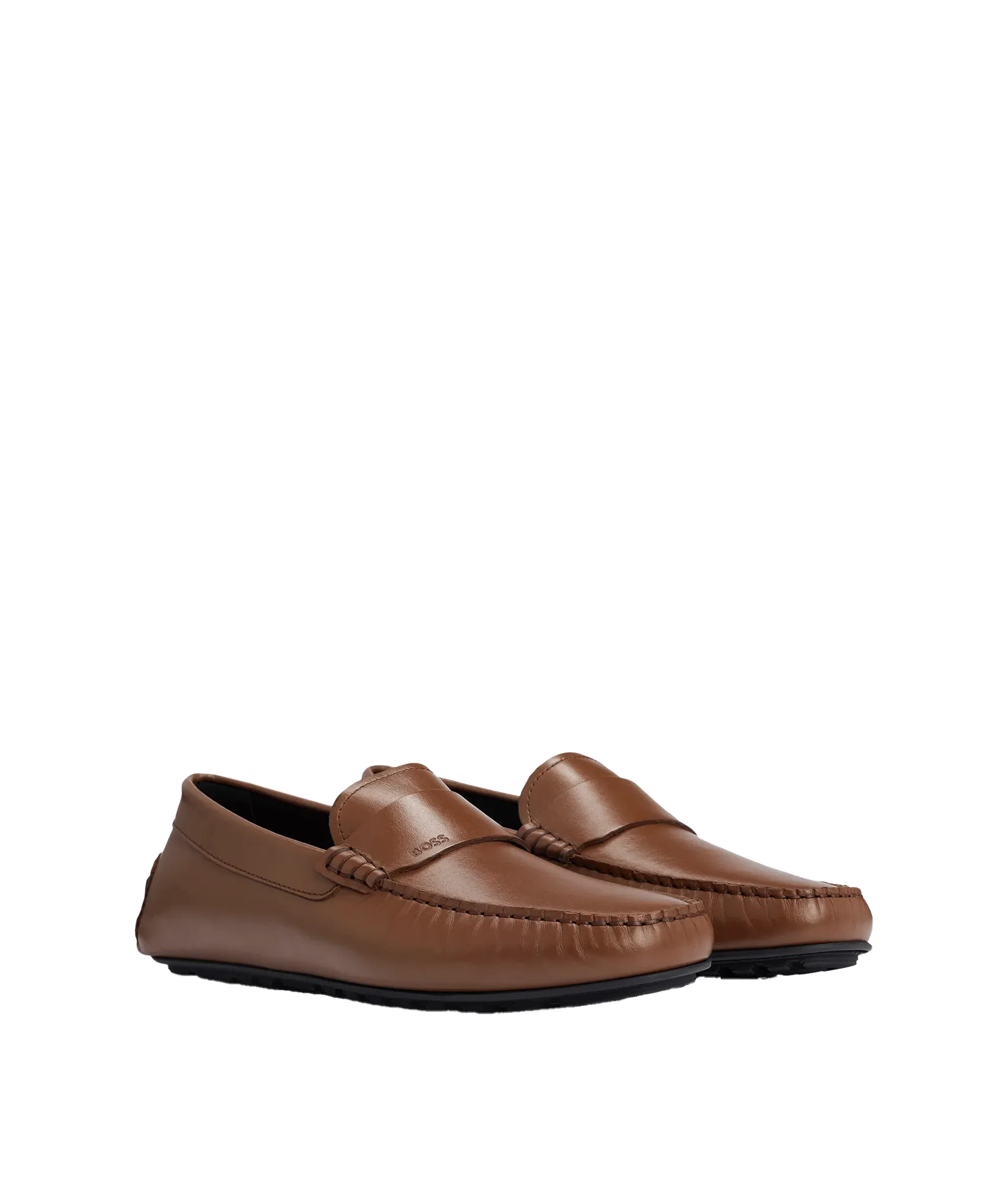 Nappa-leather Driver Moccasins With Embossed Logo - Brown