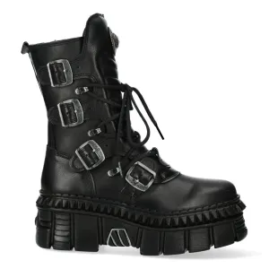 New Rock Boots Punk WALL373-S6 Unisex Metallic Black Leather Platform EMO