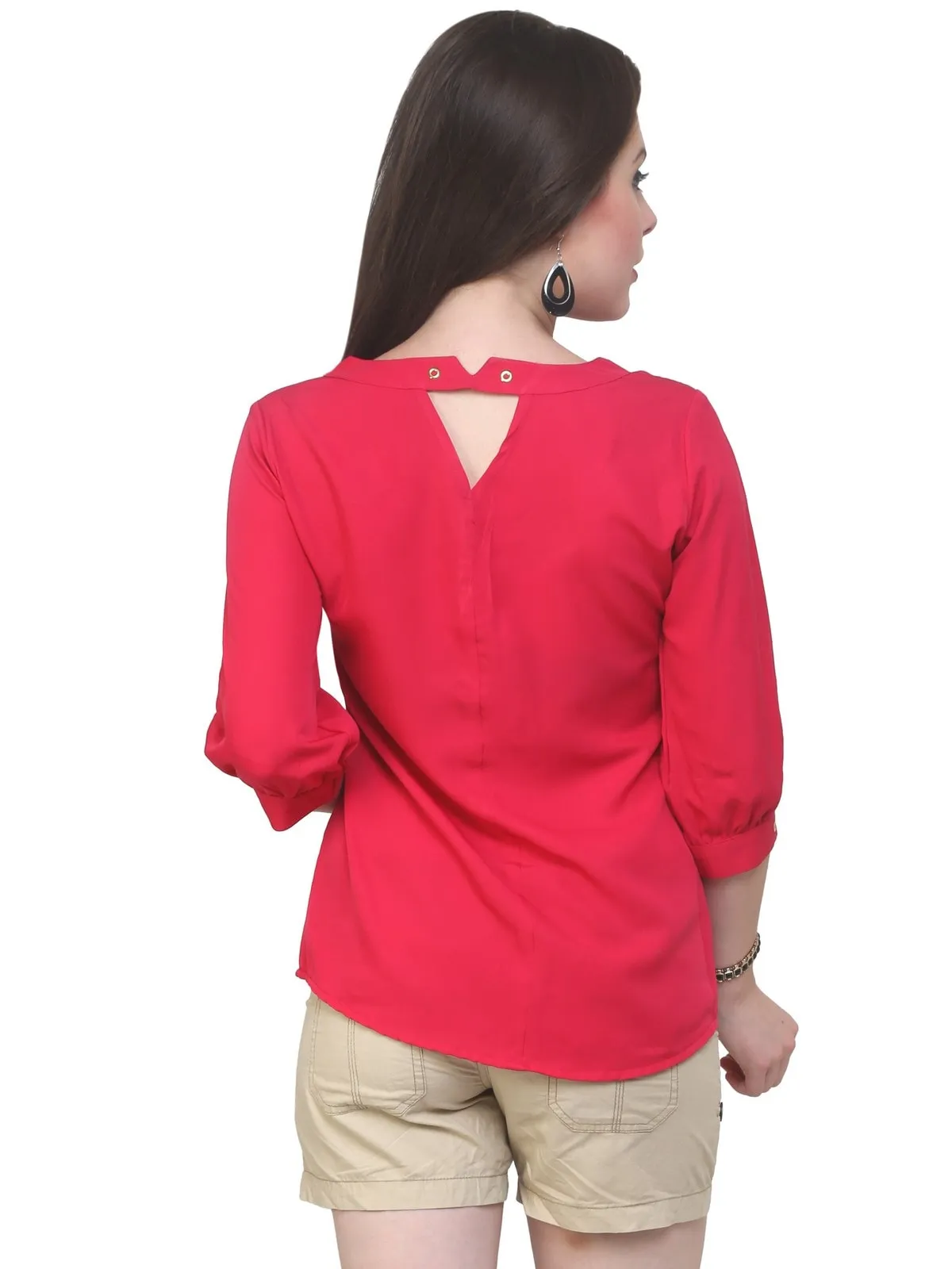 Pannkh Women's Pink Shirt Top With Detailed Notch Designs