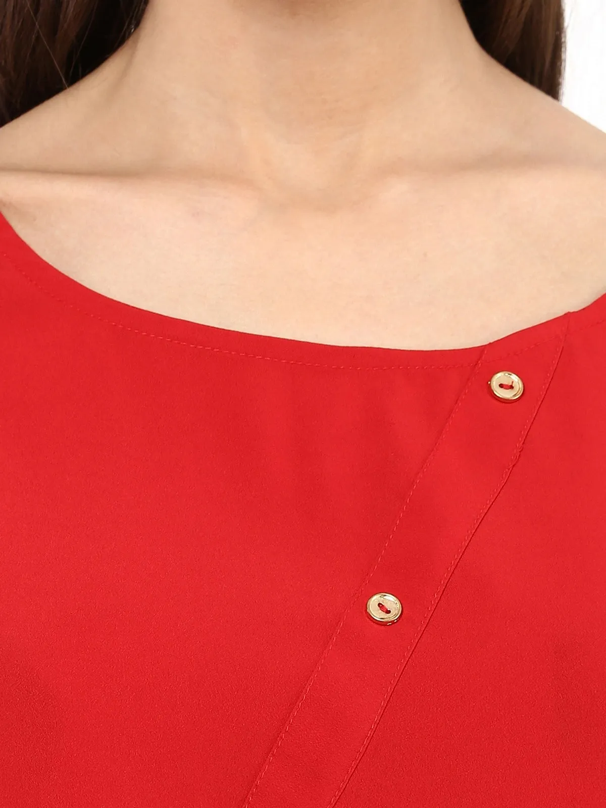 Pannkh Women's Red Top With Fake Shoulder-Tab