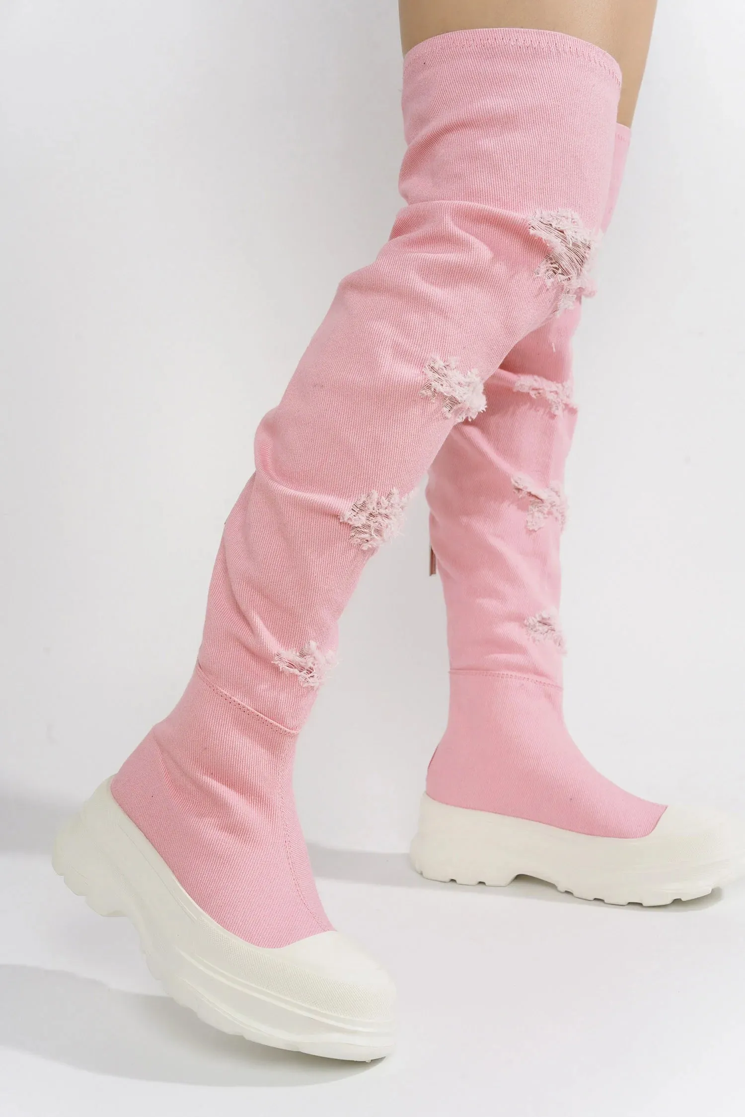 Pink Fashion Long Denim Boots