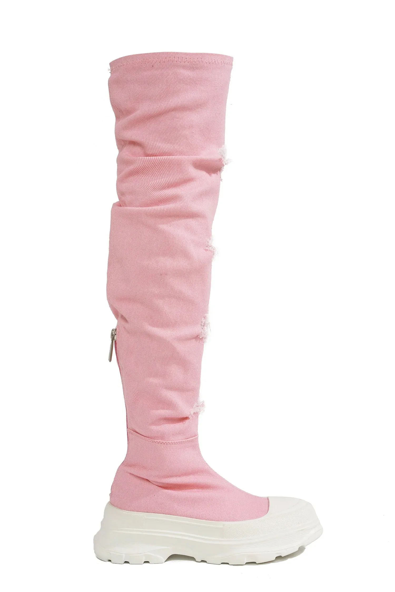 Pink Fashion Long Denim Boots