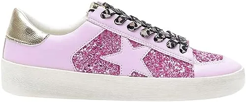 Pink Rubber Sole Lace-Up Glitter Leather Star