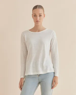 Priya Long Sleeve Linen Jersey Top - Ivory