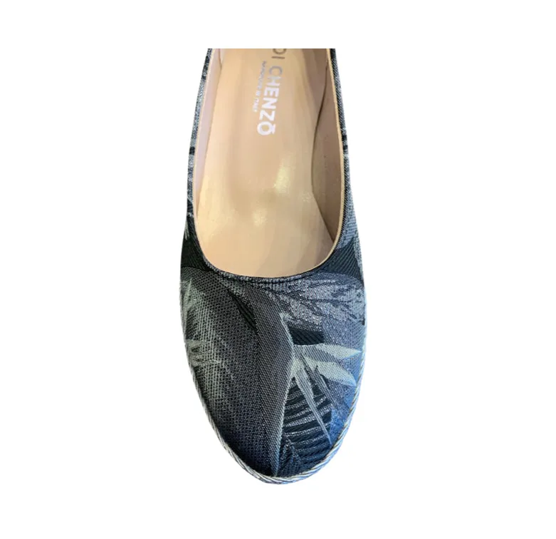 Riva 595 Black And Silver Floral wedge