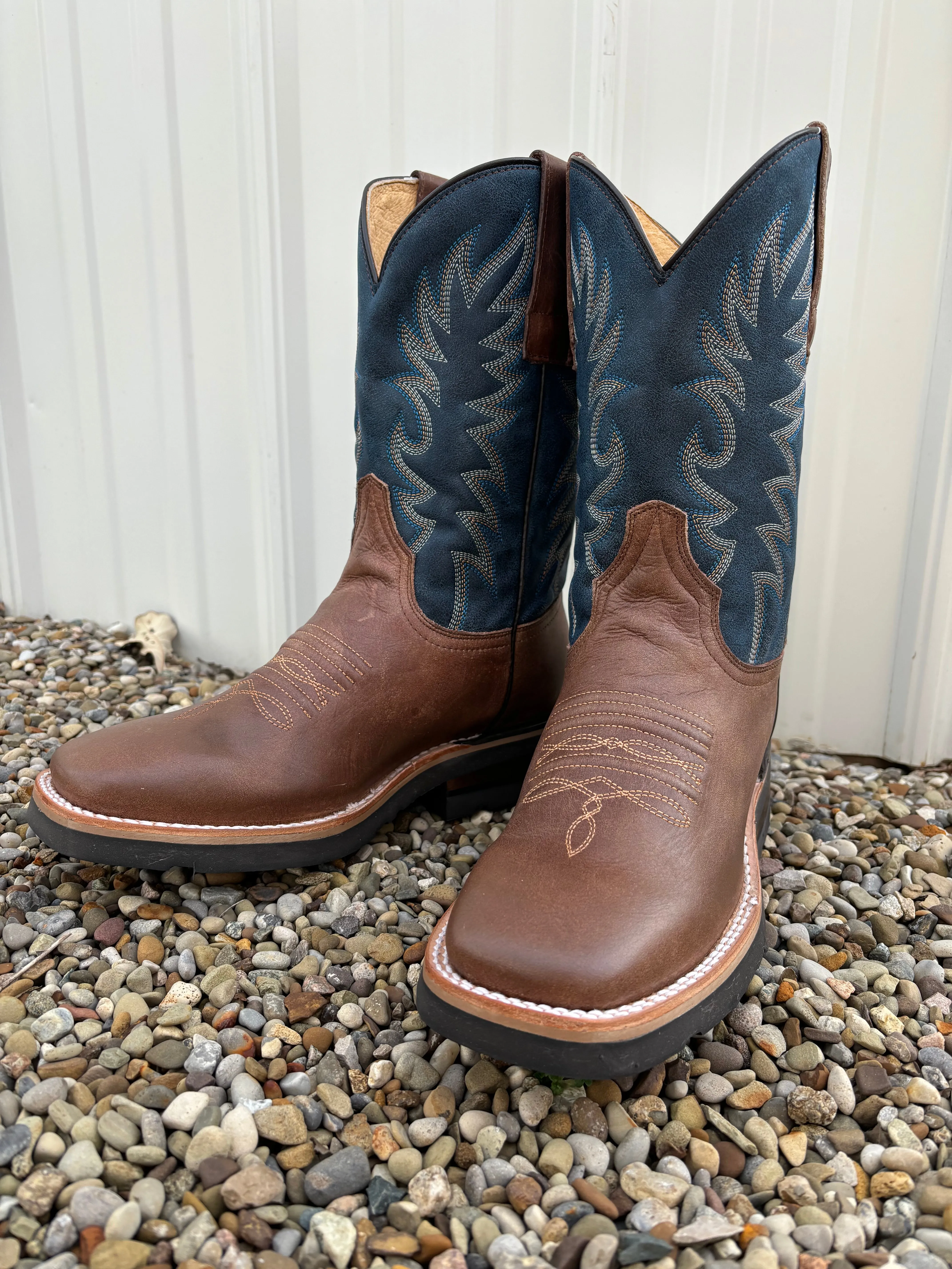 Roper Men's Vintage Blue & Waxy Brown Square Toe Western Cowboy Boots 9991-0401MN